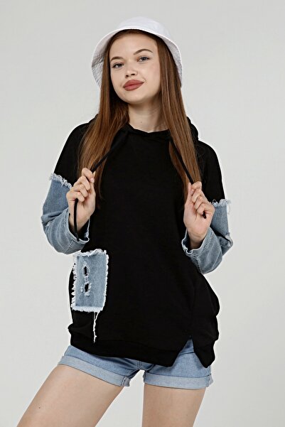 Benedetto Φούτερ με κουκούλα με λεπτομέρειες από τζιν στα μανίκια και τις τσέπες