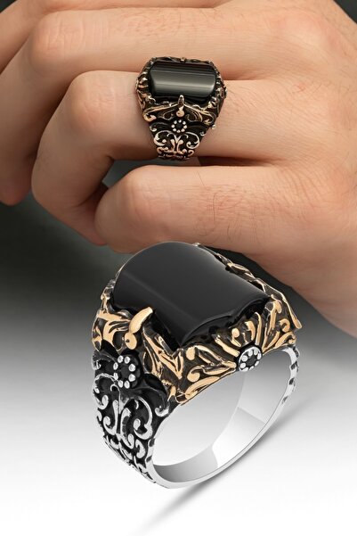 ALYANSEVİM Siyah Oniks Taşlı 925 Gümüş Erkek Yüzük