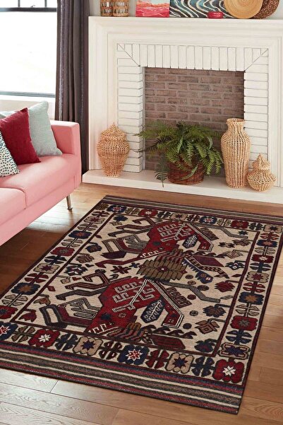 Naar Halı Afgan Berceste 18056 Kırmızı El Dokuma Otantik Dokuma Taban Kilim