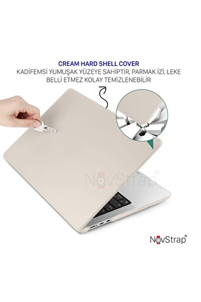 NovStrap Apple Macbook Pro M1 M2 13" A2289 A2251 A1706 A1708 A1989 A2159 A2338 Kılıf Cream Kapak