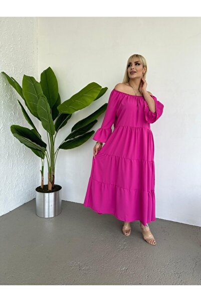 ViolettaXL Kat Kat Kolları Fırfırlı Büyük Beden Şifon Elbise