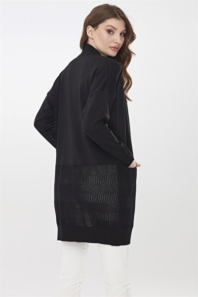 Desen Triko Γυναικεία Πλεκτά Καλοκαιρινή Μακριά Ζακέτα 22356 Μαύρη