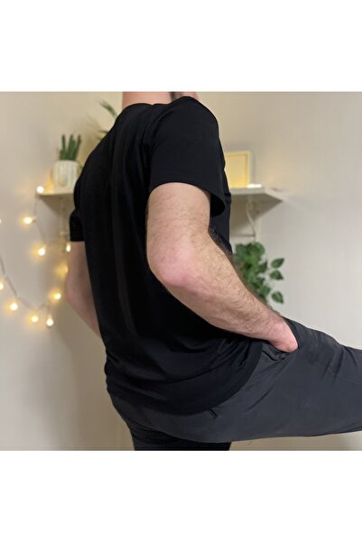 Betimoda Ανδρικό κοντομάνικο βαμβακερό μπλουζάκι με λεπτή εφαρμογή με λαιμόκοψη, μαύρο