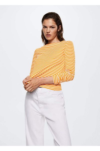 MANGO Woman Tricou din bumbac cu gât cu barca