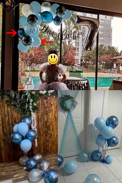 Parti dolabı 7li (3 Krom Mavi Ve 4 Makaron (pastel) Mavi) Renk Parlak Aynalı Balon 12inc 30cm Helyumla Uçan
