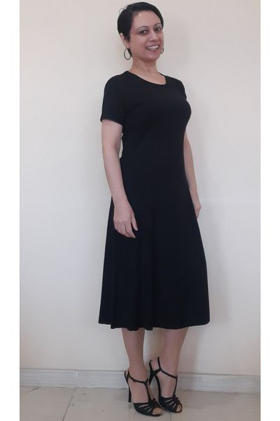 Mertcan Butik Μαύρη φούστα με μέση σε γραμμή Α 6 τεμαχίων χτενισμένο βαμβακερό βισκόζη φόρεμα κάτω από το γόνατο