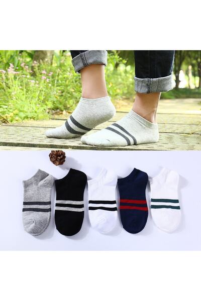 çorapmanya 5 Çift Çok Renkli Çizgili Erkek Çizgili Desenli Patik Çorap