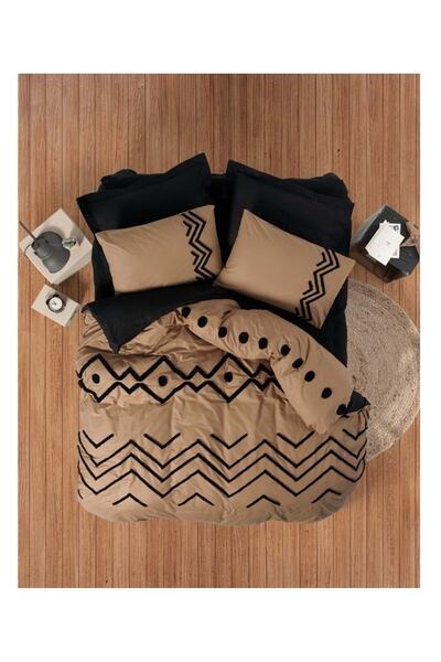 Cotton Box Puff Embroidered Double Duvet Cover Set-elio Copper Black