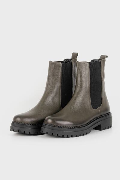 TUNAELLİ Women's Green Genuine Leather Chelsea Boots & Booties, Size 35-41