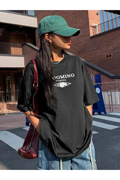 ORLONTEX Μπλουζάκι Unisex Black Blooming Oversize με στάμπα