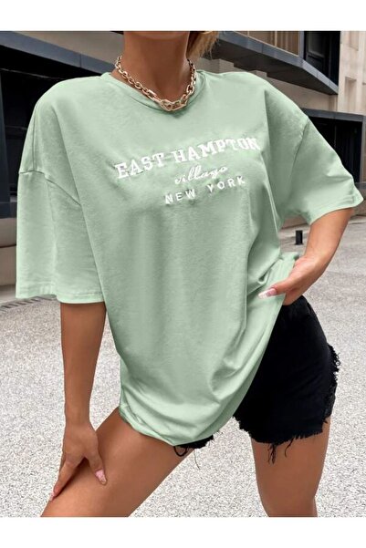 ORLONTEX Μπλουζάκι Unisex Water Green East Hampton με στάμπα Oversize