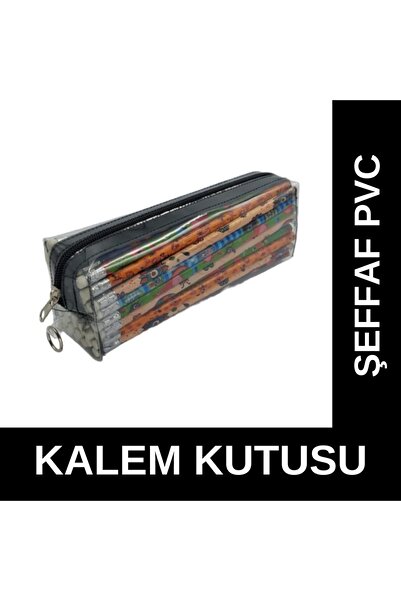 çamdertekstil Şeffaf Pvc Kalem Kutusu Siyah Fermuarlı Tek Bölmeli Standart Si...