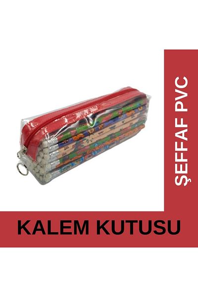 çamdertekstil Transparent PVC Pencil Case Red Zippered Single Compartment Standard Red Pen Holder