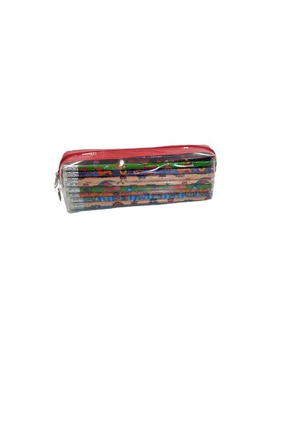 çamdertekstil Transparent PVC Pencil Case Red Zippered Single Compartment Standard Red Pen Holder