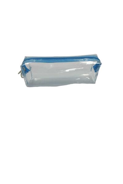 çamdertekstil Şeffaf Pvc Kalem Kutusu Mavi Fermuarlı Tek Bölmeli Standart Mavi Kalemlik