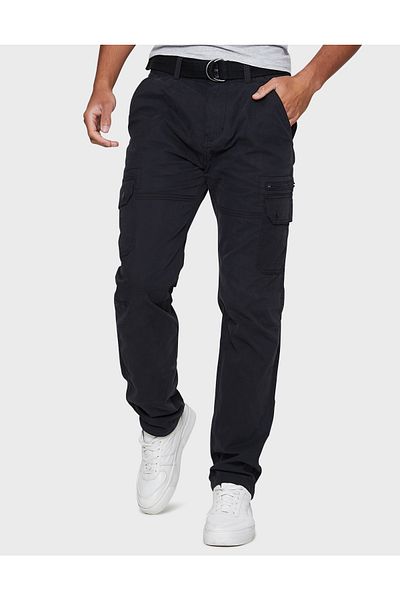 Threadbare Men Regular Fit Solid Cargo Pants, Black