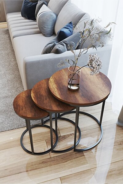 usta mekan 3lü C Lüx Zigon Sehpa Siyah Ceviz