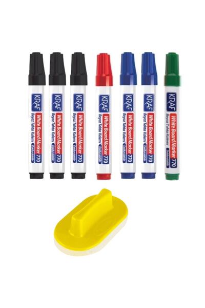 KRAF Doldurulabilir Beyaz Tahta Kalemi Ve Silgi 8'li