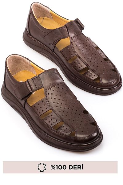 depderi 100% Leather, Taped, Stitched, Sandal Type Orthopedic Men's Summer Shoes