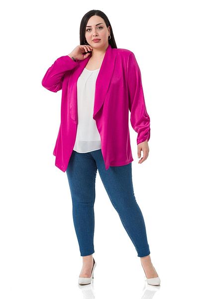 DISENTIS MODEST Φούξια σατέν μπουφάν - Plus Size, Σάλι γιακά και Λεπτομέρεια με κορδόνι
