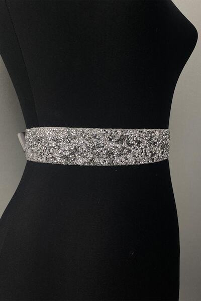 Hobigram Ασημί γυαλιστερό συχνό κεντημένο με πέτρες βραδινό φόρεμα ζώνη μέσης Αξεσουάρ μέσης – ζώνη, κομψό σχέδιο –