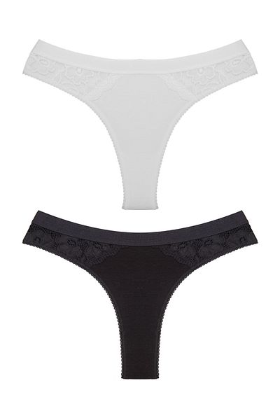 Zena Cotton Women's Thong Panties - 2-Piece, Elastic Waist
