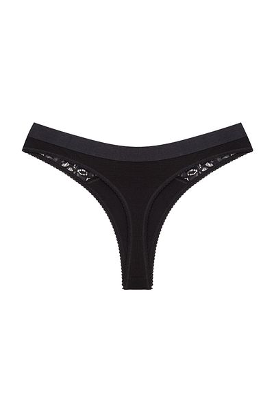 Zena Black Cotton Women's Thong Panties with Elastic Waist