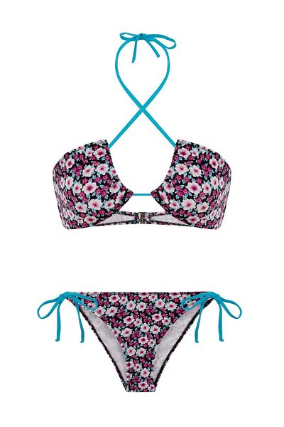 AQUELLA Halter Collar Patterned Bikini Set