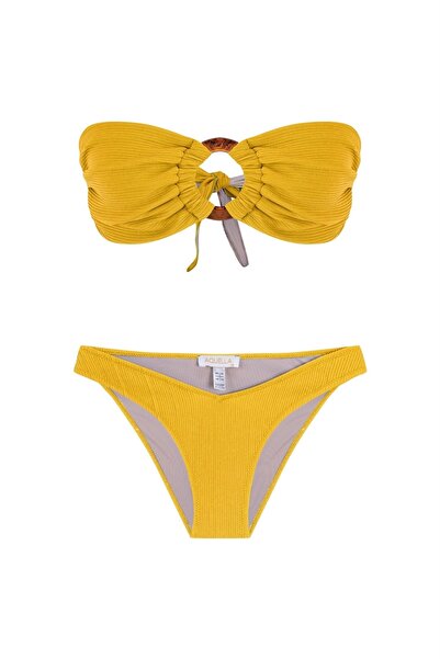 AQUELLA Tokalı Hardal Straplez Bikini Takım