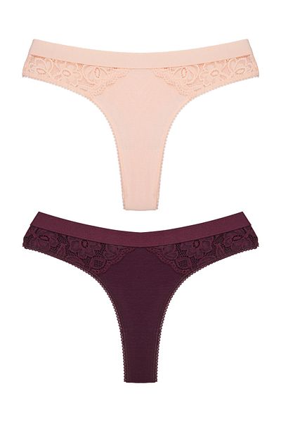 Zena Cotton Women's Thong Panties - 2-Piece, Elastic Waist