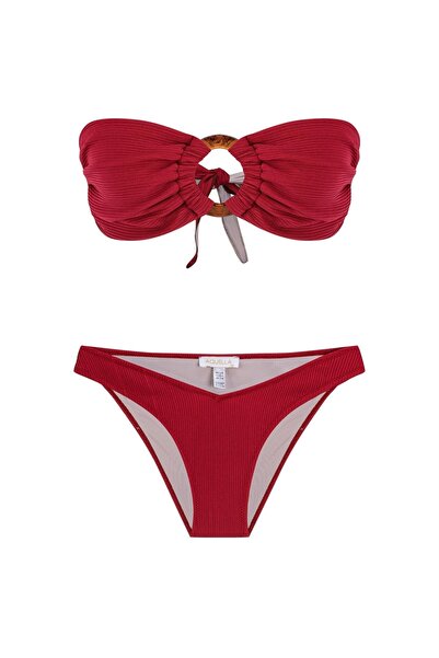 AQUELLA Tokalı Kırmızı Straplez Bikini Takımı