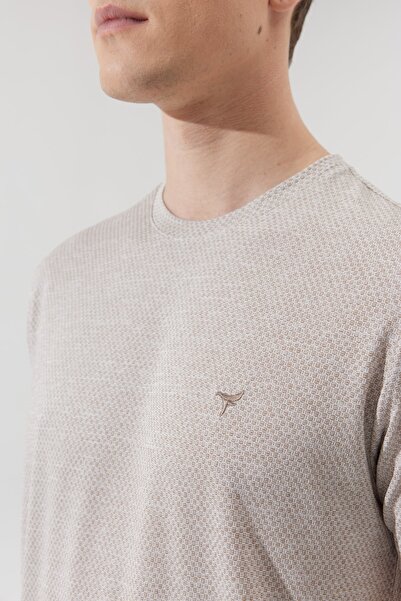 AC&Co / Altınyıldız Classics Men's Mink-white Easy-Iron Slim Fit Slim-Fit Crew Neck Jacquard T-Shirt