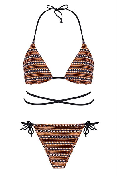 AQUELLA Colorful Patterned Triangle Tied Bikini Set