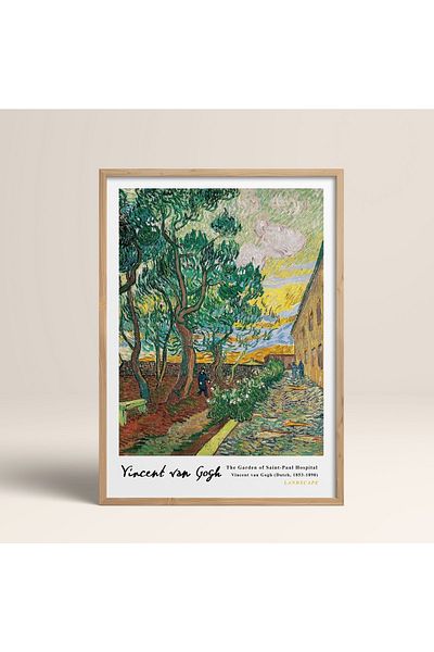 HOMEPACK Рамкирана картина на Винсент Ван Гог 30x40см 40x60см 50x70см Черно-бяла дървена рамка Vangogh014