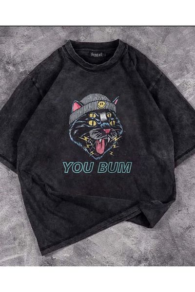 Touz Εκλεκτής ποιότητας μπλουζάκι Unisex Oversize με στάμπα You Bum Cat που πλένεται