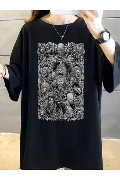 DEEPSENCE Tricou oversize cu imprimeu frontal cu caracter anime negru pentru femei