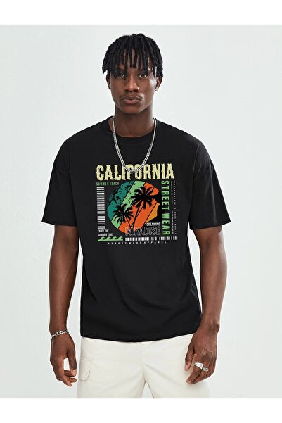 Deocept تي شيرت رجالي كبير الحجم - مطبوع عليه شاطئ كاليفورنيا الصيفي
