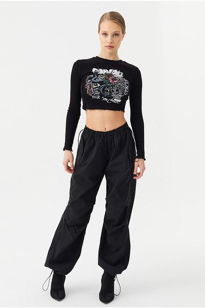 LİMABEL Women's Black Stopper Parachute Pants