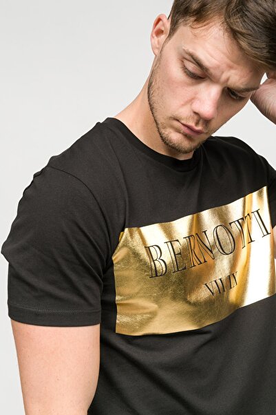 Sıfır Yaka Siyah Roma Baskılı Erkek T-Shirt