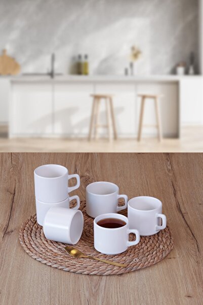 Keramika 6 Adet Mat Beyaz Stackable Fincan