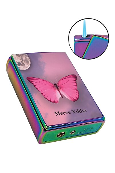 İŞTE BU Kişiye Özel Isim Baskılı Yandan Kaydırmalı Lüks Gazlı Kelebek Çakmak
