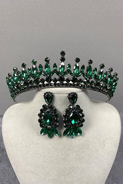 FdayAksesuar Set de coroană de mireasă și cercei cu trei strasuri din piatră ...