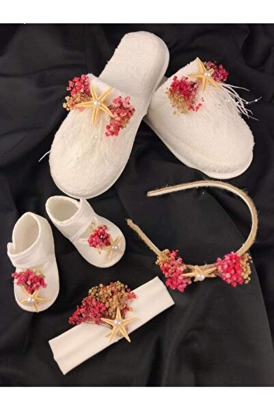 ecrin tuhafiye hobi Pembe Lohusa Terlik Taç Seti