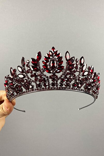 FdayAksesuar Μπορντό Ντένβερ Χένα με Πλήρη Πέτρες και Νυφικό Στέμμα – Κορώνα