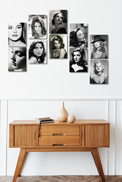 FourArts Set de pictură pe lemn cu fețe feminine în fotografii alb-negru 13 X...