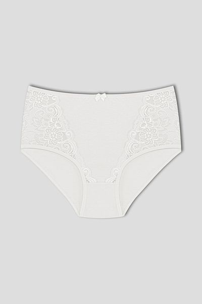 HNX Ecru Cotton Front V Lace Plus Size High Waist Slip Women's Panties