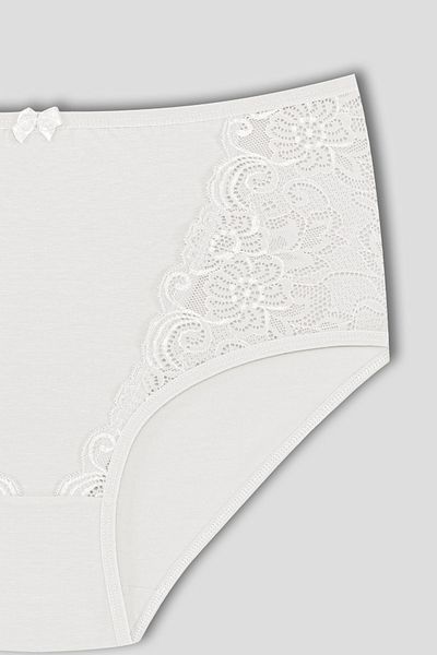HNX Ecru Cotton Front V Lace Plus Size High Waist Slip Women's Panties