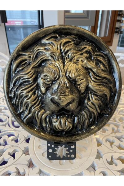 DEREPEN Aslan Figürlü Metal Dekoratif Obje Siyah Aslan Kafası