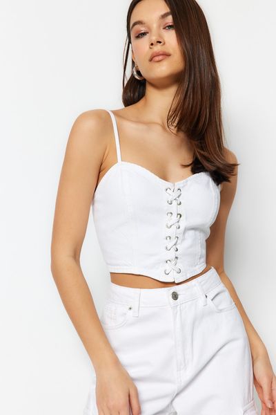 Trendyol structured corset top with frill detail in white