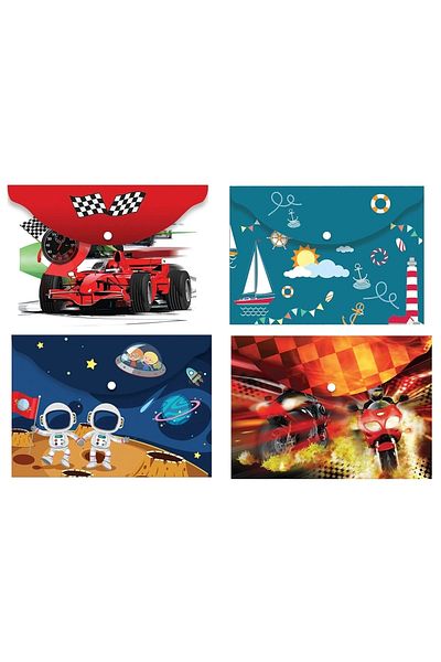 SEYFİKİRTASİYE Noki Snap Envelope File 4 Pieces Boys Patterns